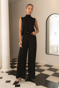 Pleated Wide Leg Trousers - Black