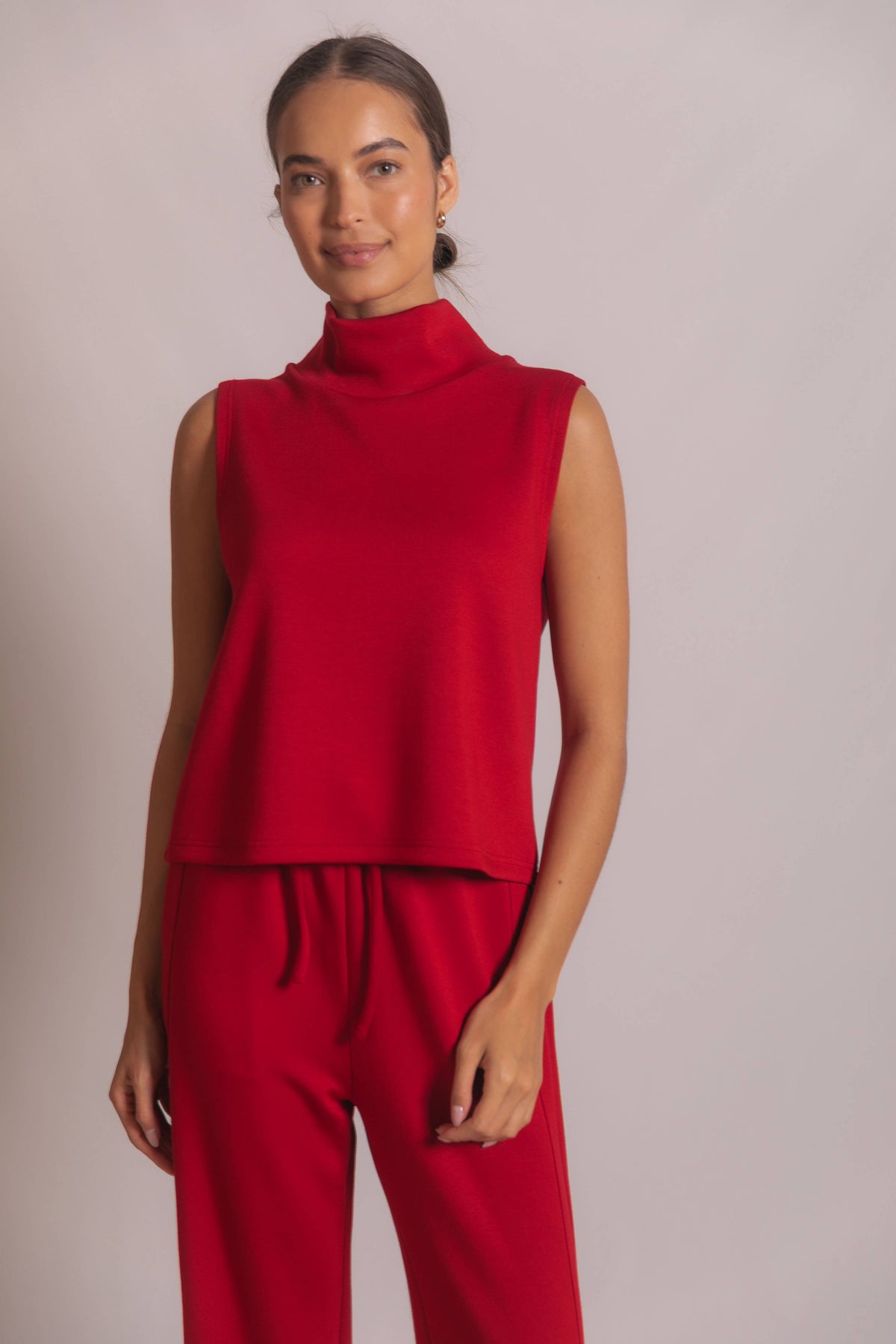 Modal Cowl Neck Sleeveless Top - Red