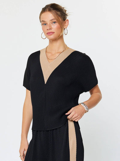 V Neck Dolman Sleeve Pleated Top