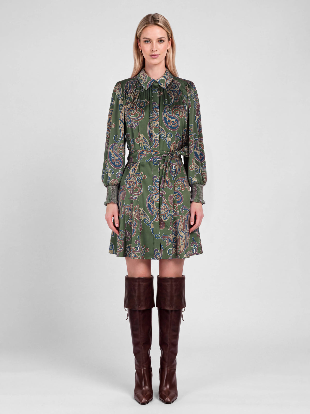Paisley Printed Mini Shirt Dress