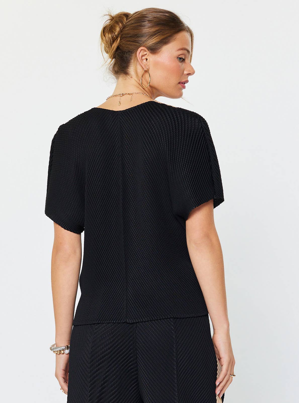 V Neck Dolman Sleeve Pleated Top