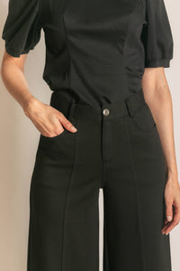 Pleated Wide Leg Trousers - Black