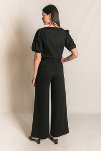 Pleated Wide Leg Trousers - Black