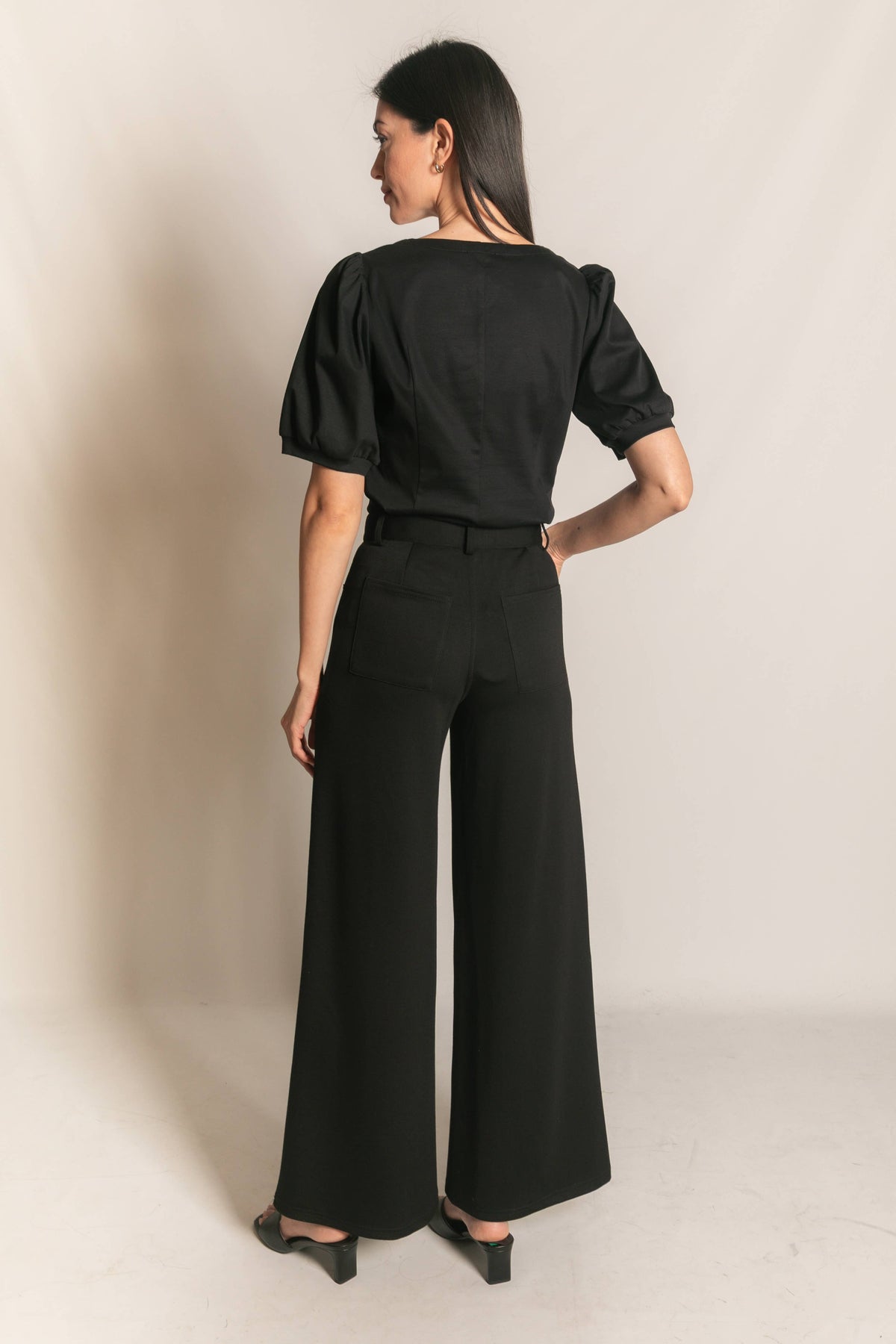 Pleated Wide Leg Trousers - Black