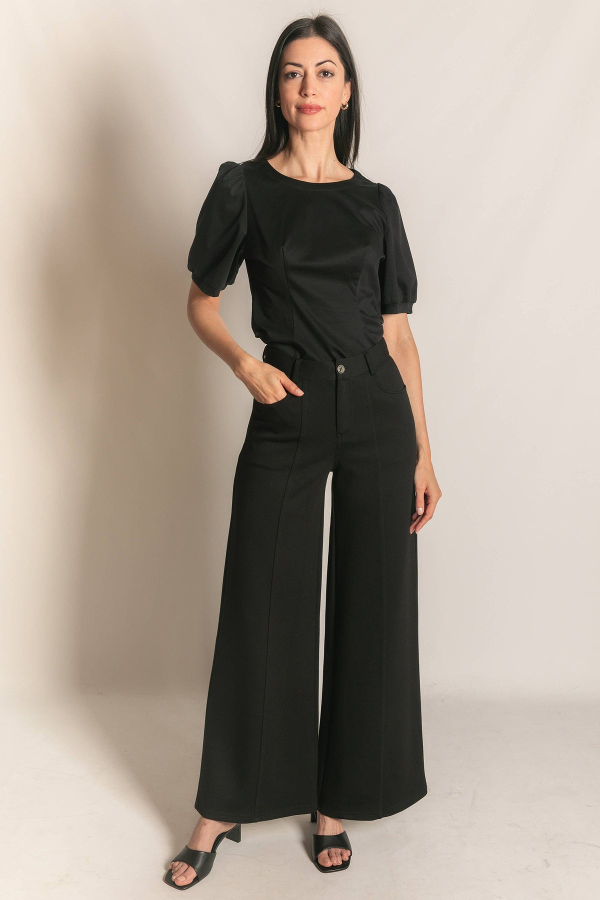 Pleated Wide Leg Trousers - Black