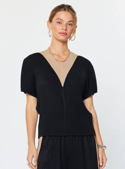 V Neck Dolman Sleeve Pleated Top