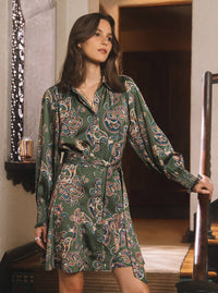 Paisley Printed Mini Shirt Dress