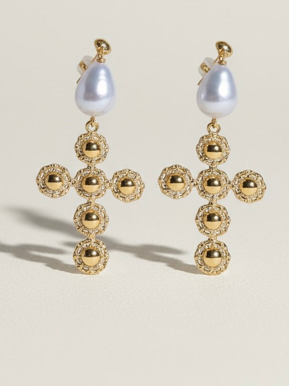Holy Chic Pearl Cross Earrings