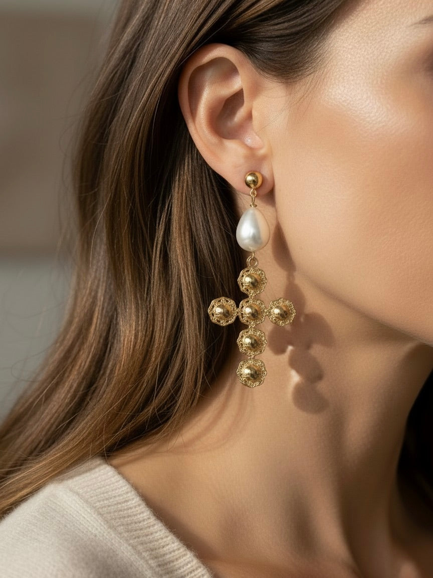 Holy Chic Pearl Cross Earrings