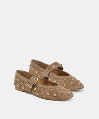 Mikel Stud Flat Olive Suede