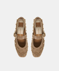 Mikel Stud Flat Olive Suede