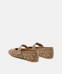 Mikel Stud Flat Olive Suede