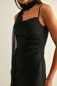 Selena Contrast Scarf Cowl Neck Dress - Black