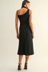 Selena Contrast Scarf Cowl Neck Dress - Black