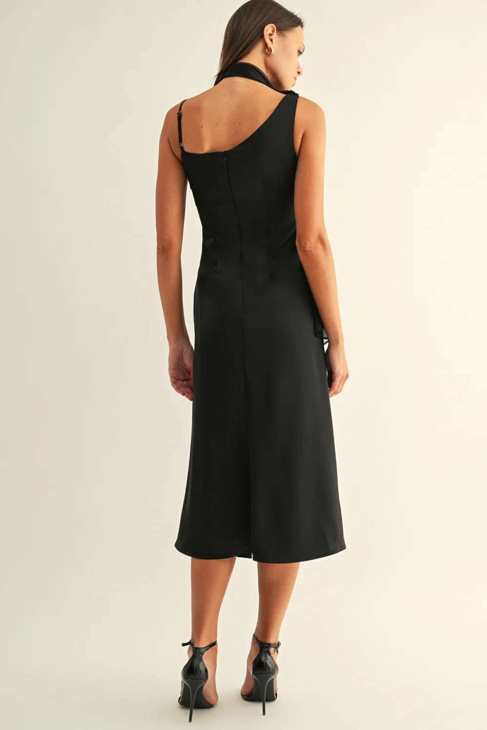 Selena Contrast Scarf Cowl Neck Dress - Black
