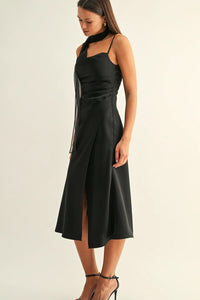 Selena Contrast Scarf Cowl Neck Dress - Black