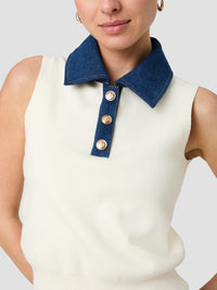 Maxime Knit Denim Collared Sweater Vest