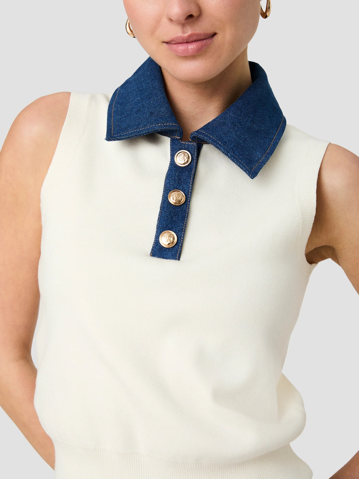 Maxime Knit Denim Collared Sweater Vest