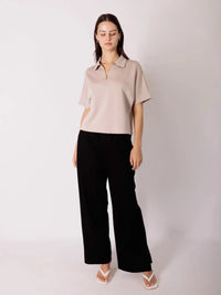 Short Sleeve Quarter Zip Top - Taupe