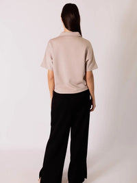 Short Sleeve Quarter Zip Top - Taupe