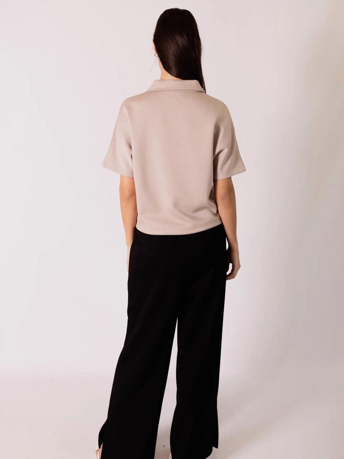 Short Sleeve Quarter Zip Top - Taupe