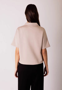 Short Sleeve Quarter Zip Top - Taupe