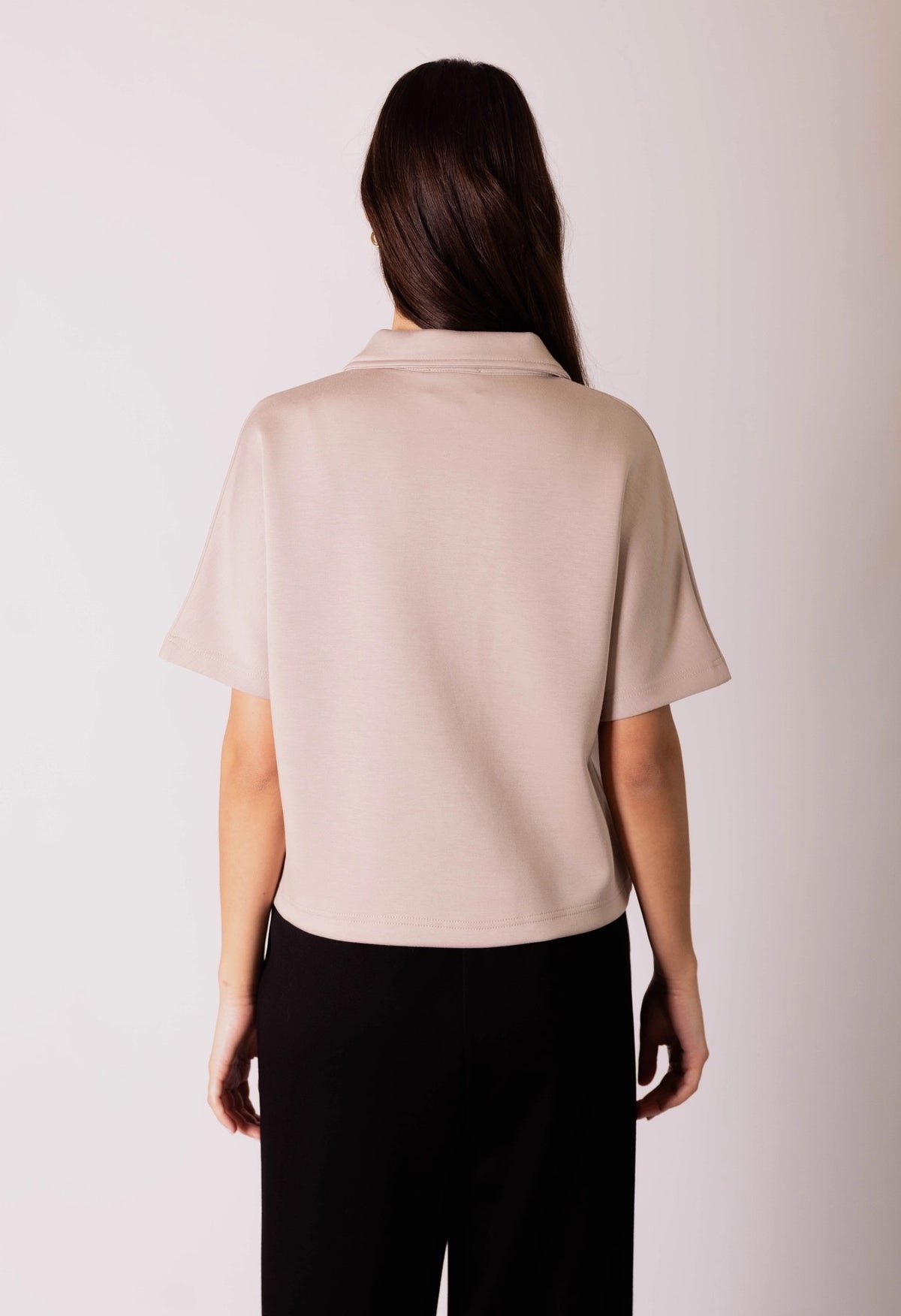 Short Sleeve Quarter Zip Top - Taupe