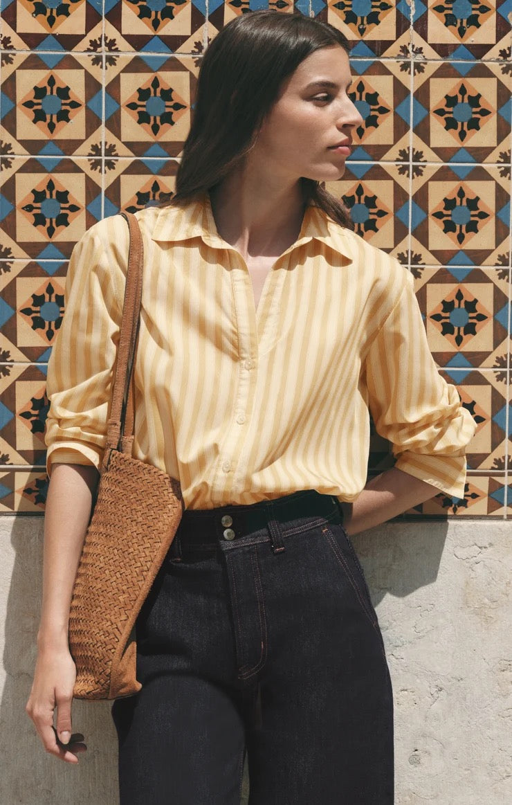 Golden Haven Stripe Button Up Golden Sage
