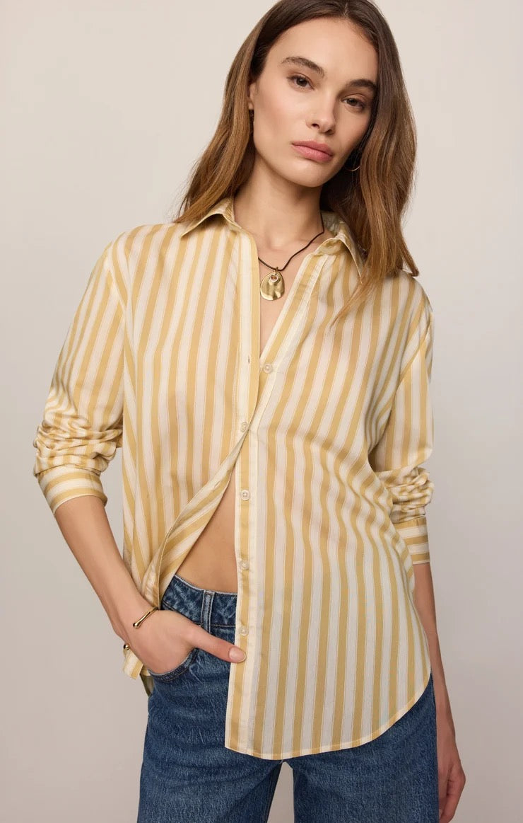 Golden Haven Stripe Button Up Golden Sage
