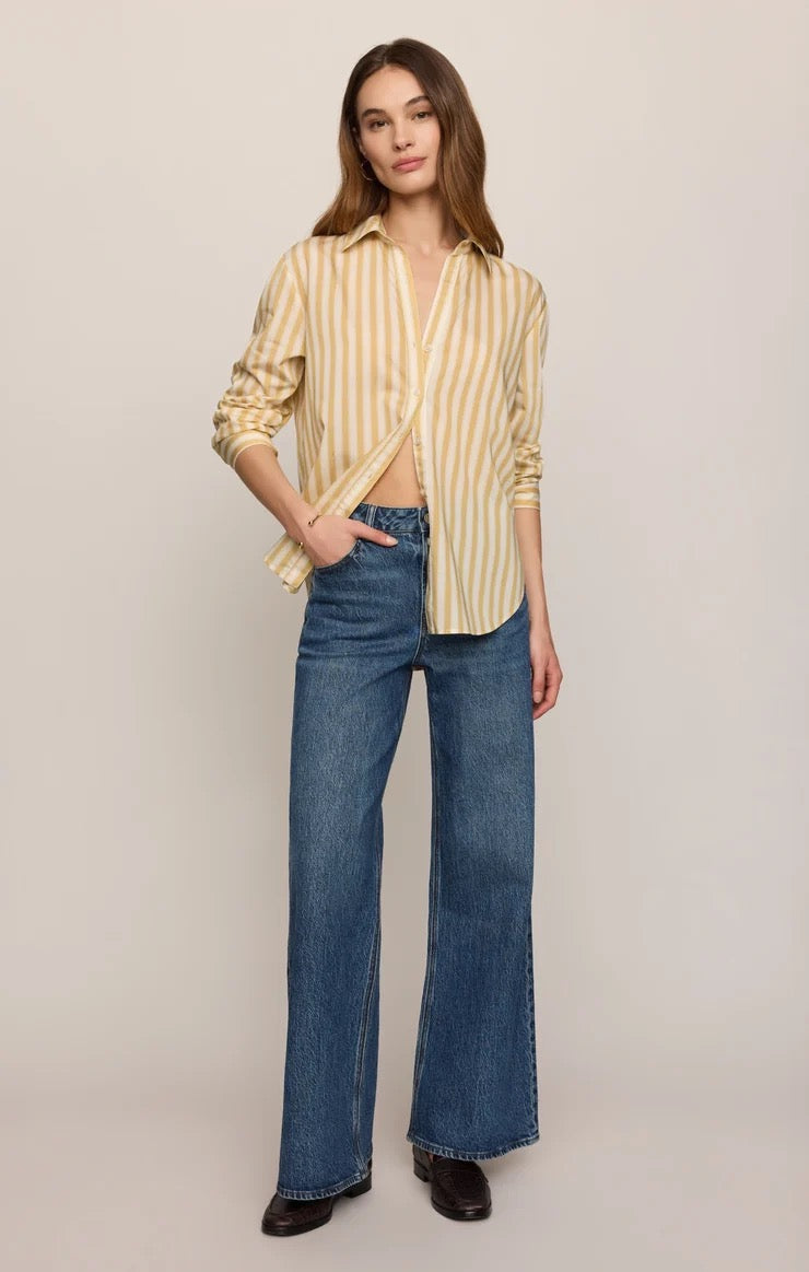 Golden Haven Stripe Button Up Golden Sage