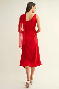 Selena Contrast Scarf Cowl Neck Dress - Red