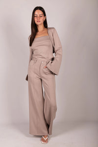 Pleated Wide Leg Trousers - Taupe