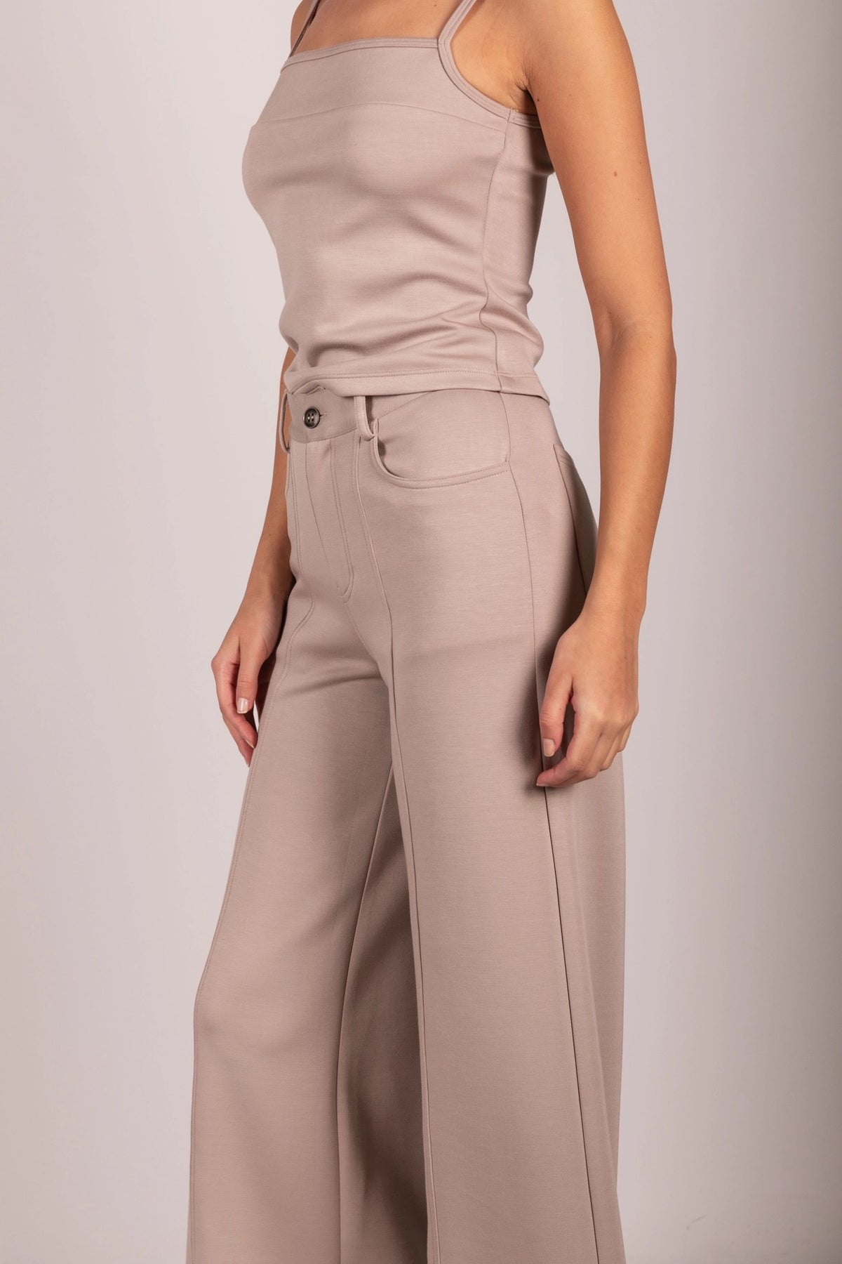 Pleated Wide Leg Trousers - Taupe