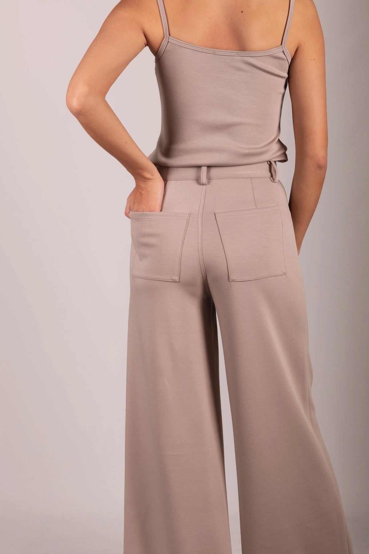 Pleated Wide Leg Trousers - Taupe