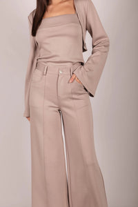 Pleated Wide Leg Trousers - Taupe