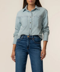 Aubrey Long Sleeve Button Down Crop Shirt