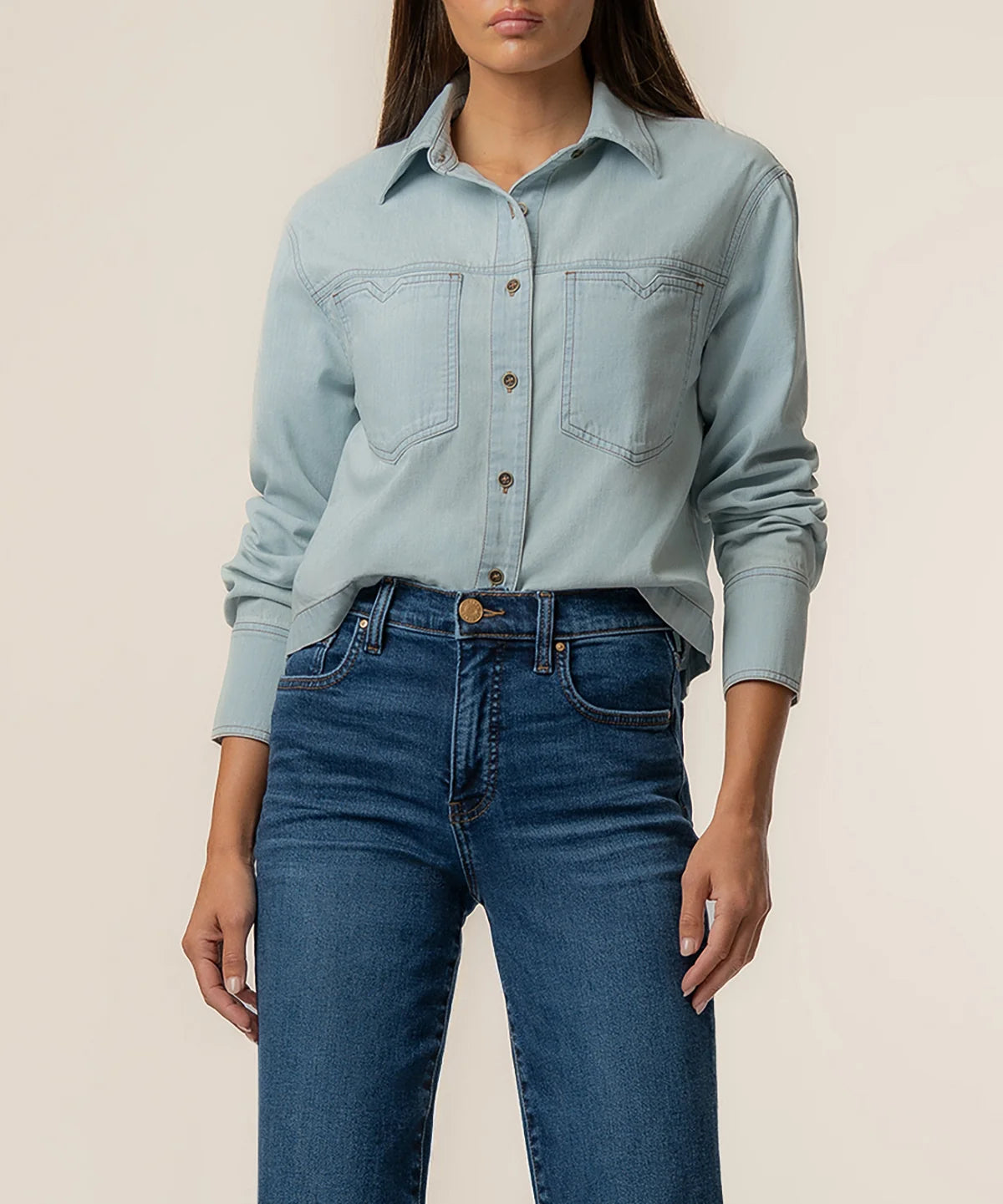 Aubrey Long Sleeve Button Down Crop Shirt
