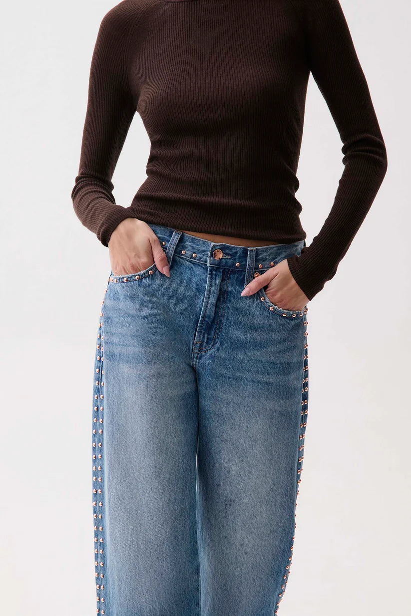 Lexi Mid Rise Bowed Straight - Star Studded