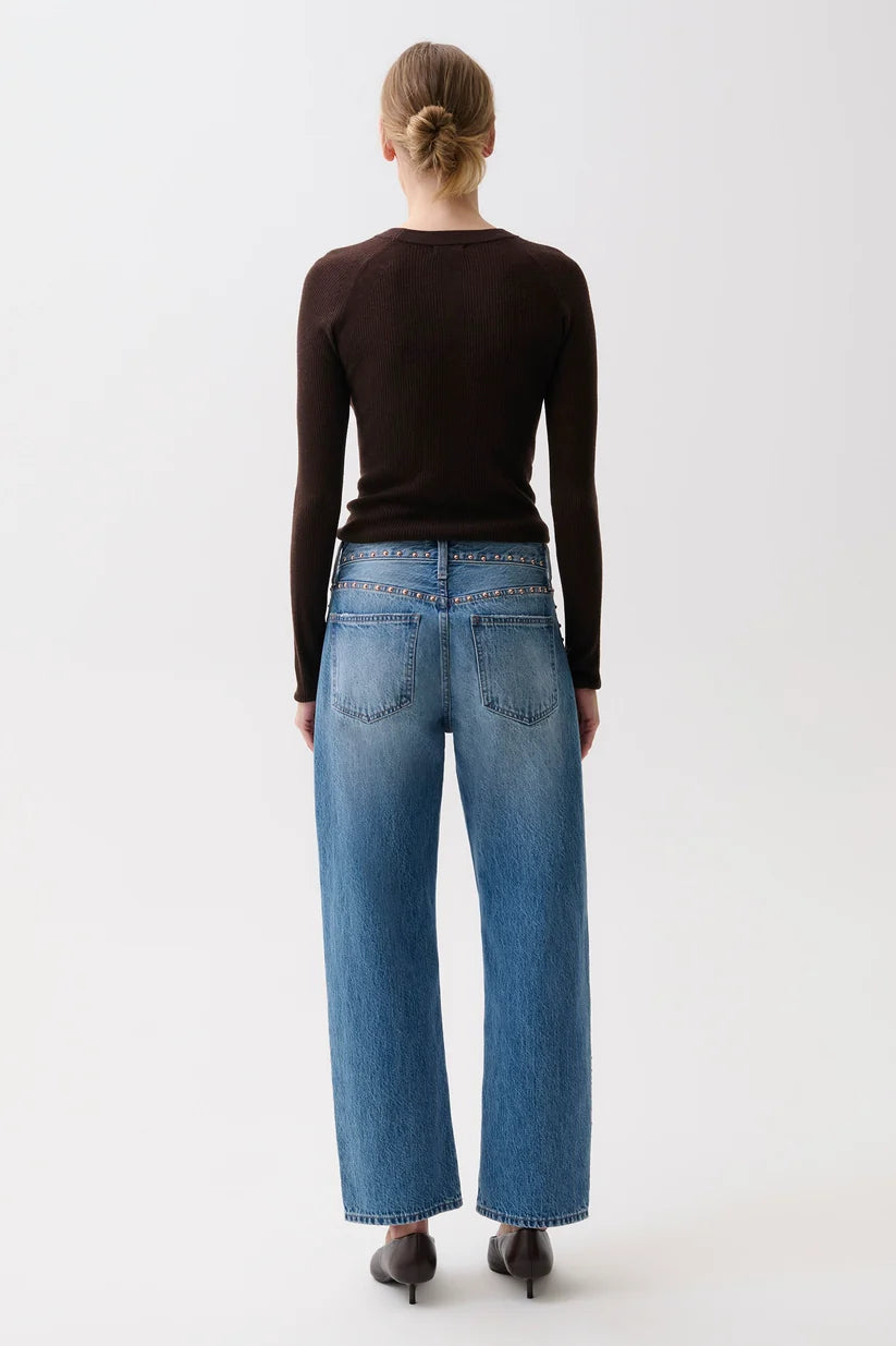 Lexi Mid Rise Bowed Straight - Star Studded