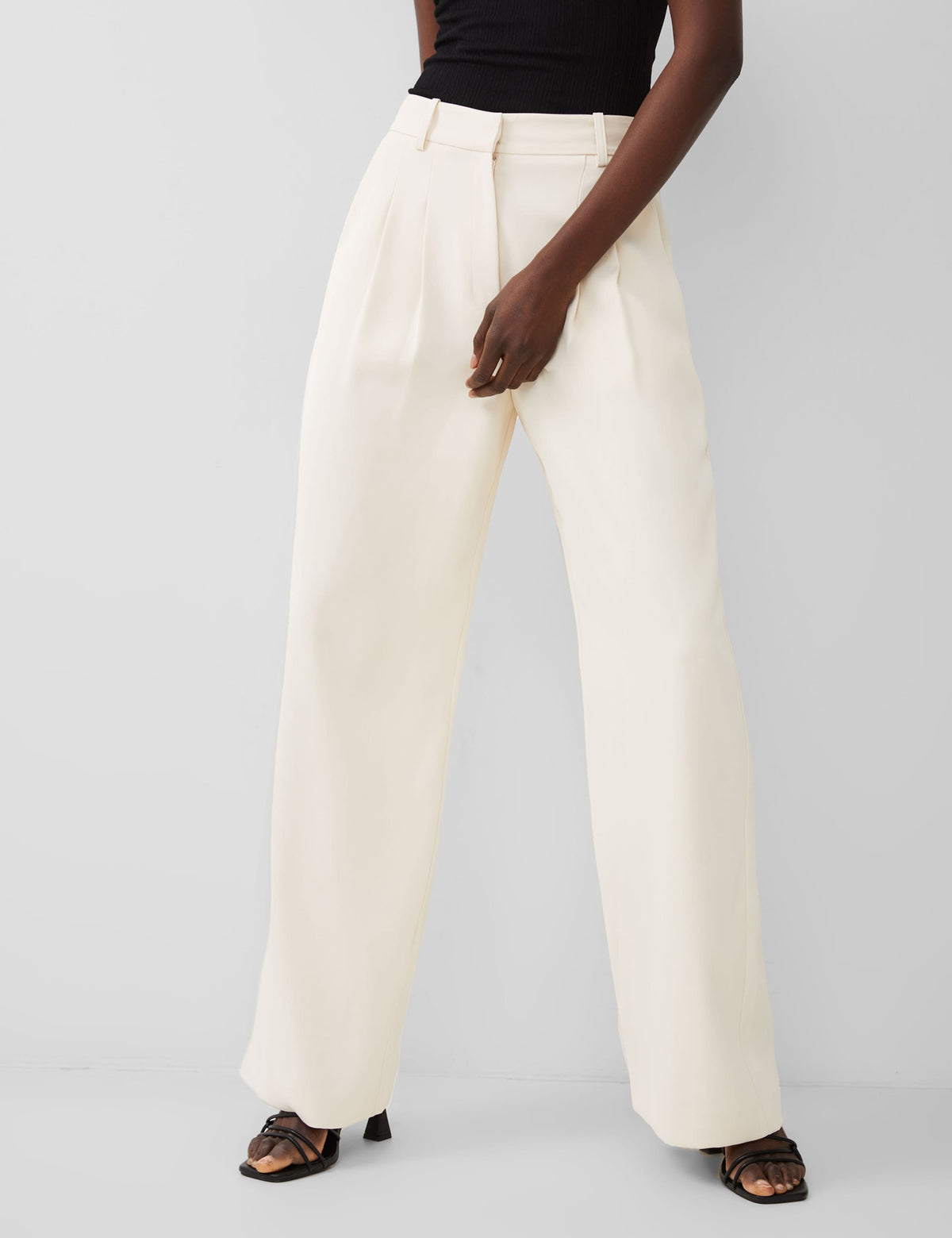 Harry High Waisted Wide Trousers in Cream