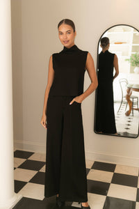 Pleated Wide Leg Trousers - Black