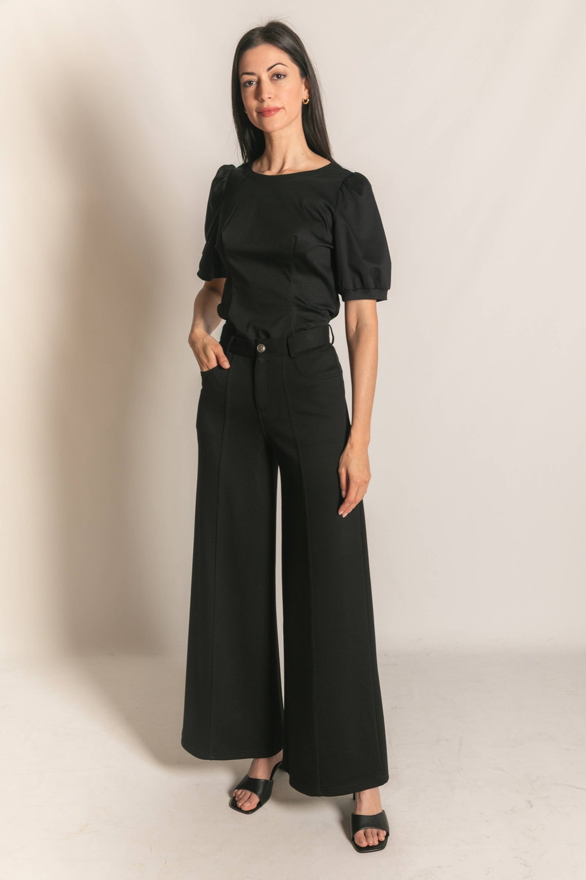 Pleated Wide Leg Trousers - Black