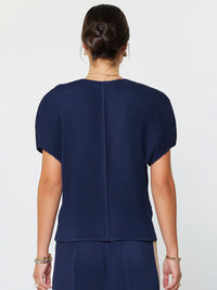 V Neck Dolman Sleeve Pleated Top Navy