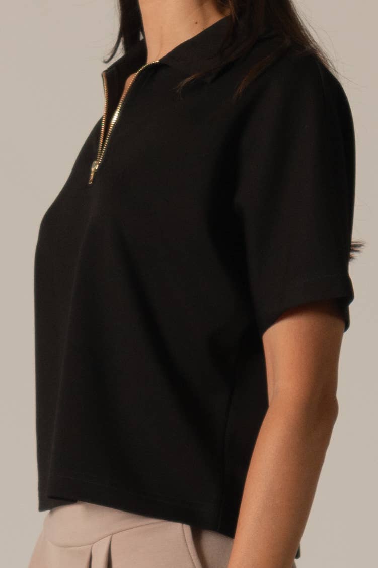 Short Sleeve Quarter Zip Top