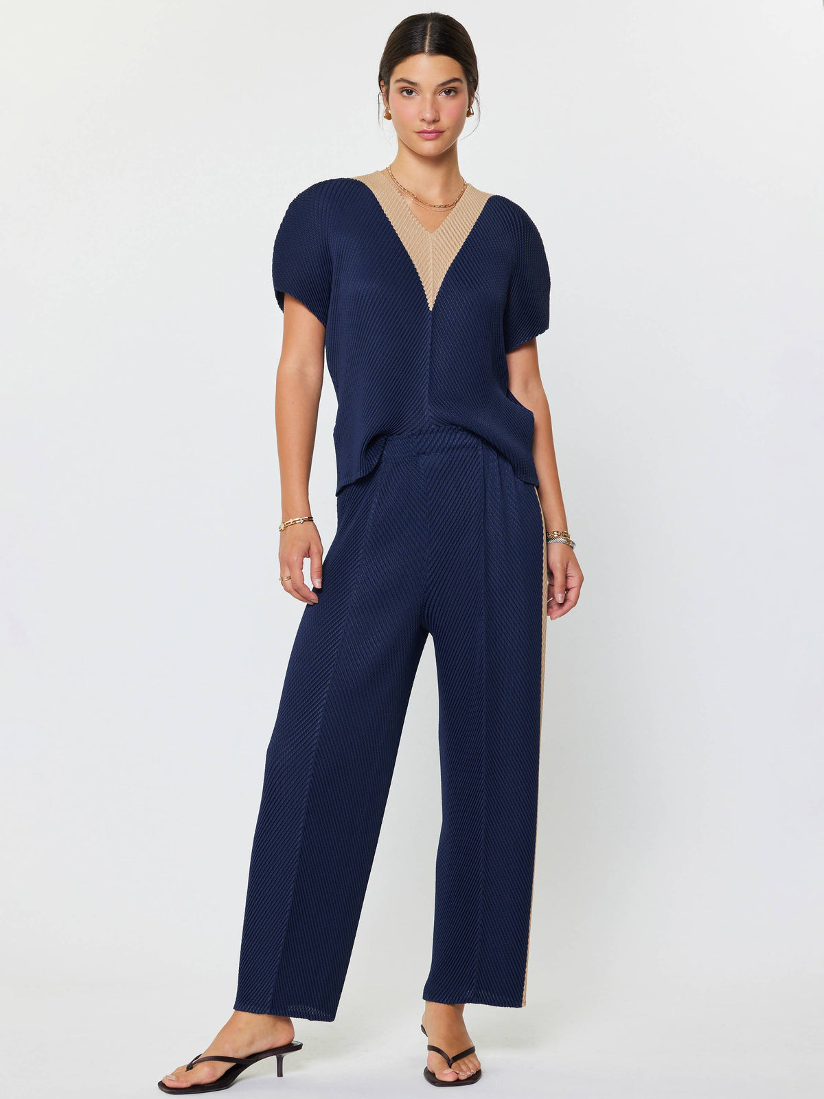 Pleated Tapered Pants - Navy