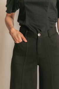 Pleated Wide Leg Trousers - Black