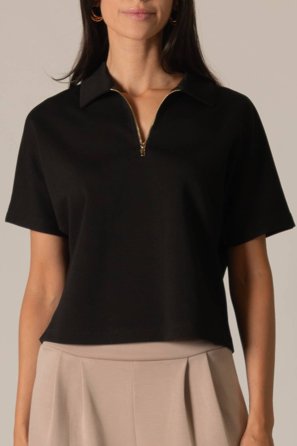 Short Sleeve Quarter Zip Top
